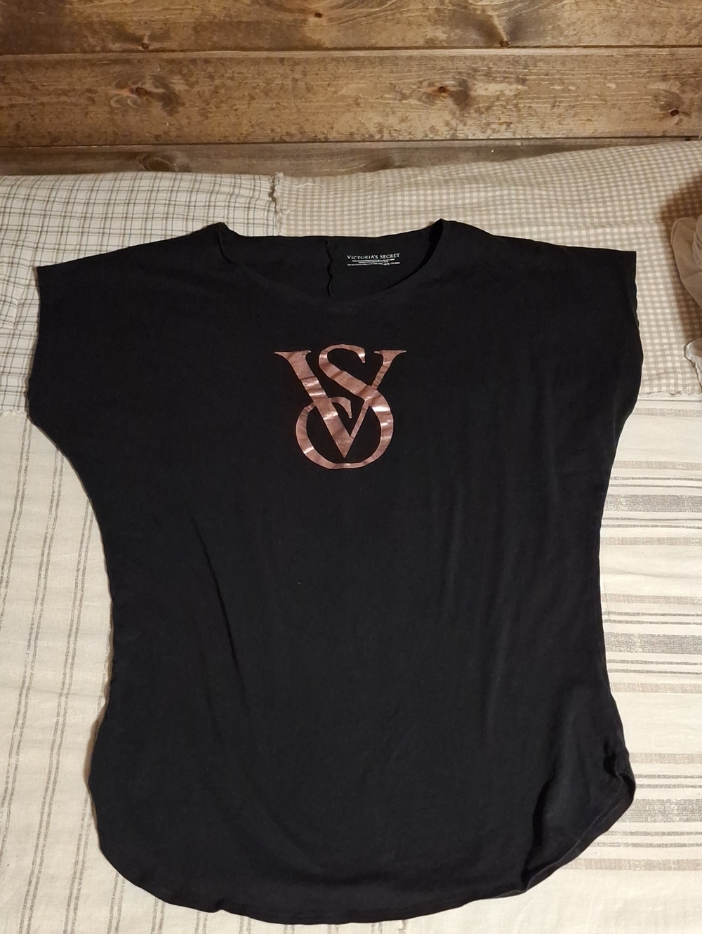 Victoria's Secret Black Short Sleeve Tee with Rose Gold VS Emblem